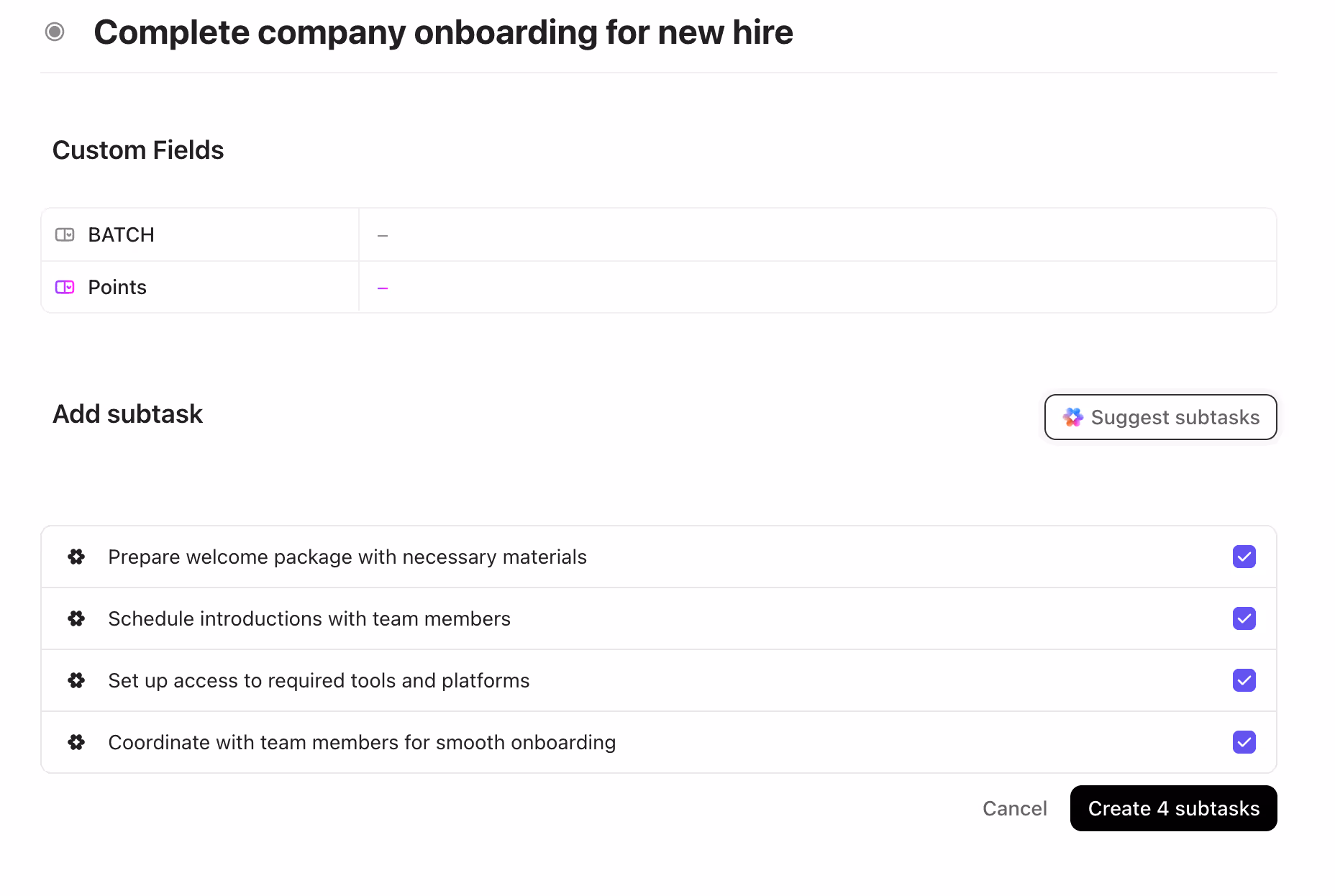 Use the 'Ask AI' feature in the list view to create tasks effortlessly by describing your needs